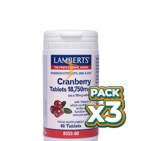 Pack 3x CRANBERRY 18.750Mg. 60 TABLETAS LAMBERTS