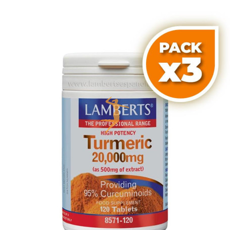 Pack 3x TURMERIC 20.000Mg. 120 TABLETAS LAMBERTS