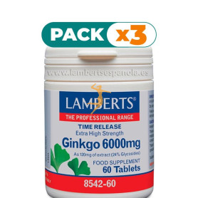 Pack 3x GINKGO BILOBA 6.000Mg. 60 TABLETAS LAMBERTS