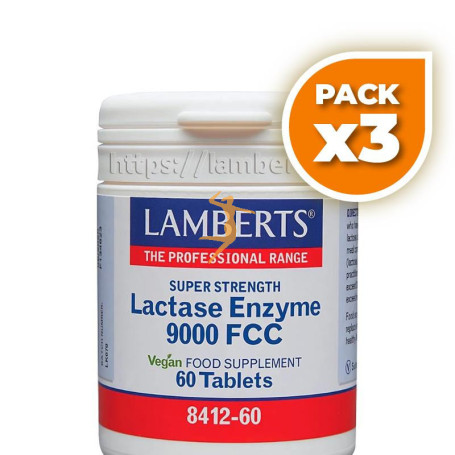Pack 3x LACTASE ENZYME 9000FCC 60 TABLETAS LAMBERTS