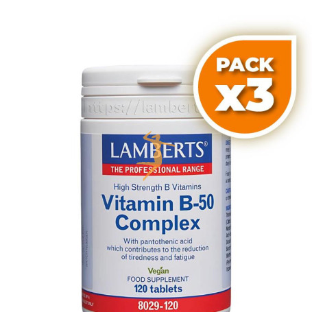 Pack 3x COMPLEJO DE VITAMINAS B-50 120 COMPRIMIDOS LAMBERTS