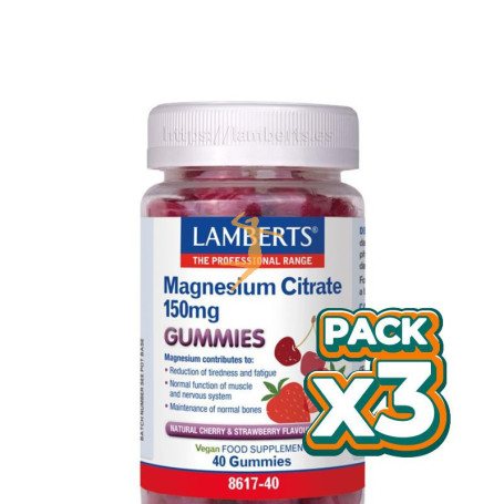 Pack 3x CITRATO DE MAGNESIO 150MG 40 GOMINOLAS LAMBERTS