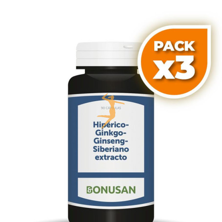 Pack 3x HIPERICO-GINKGO-GINSENG 90 CÁPSULAS VEGETALES BONUSAN
