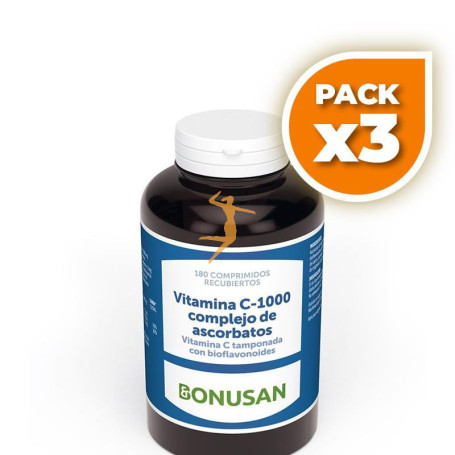 Pack 3x VITAMINA C-1000 COMPLEJO ASCORBATOS 180 COMPRIMIDOS BONUSAN