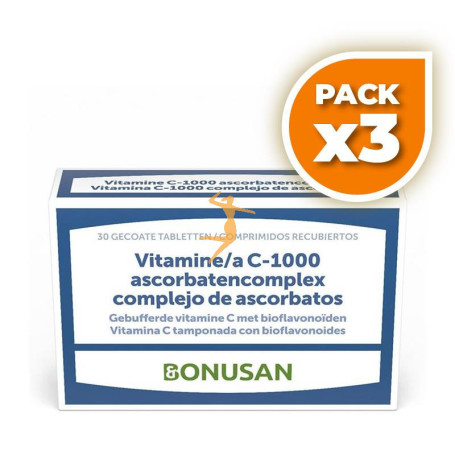 Pack 3x VITAMINA C-1000 COMPLEJO ASCORBATOS 30 COMPRIMIDOS BONUSAN
