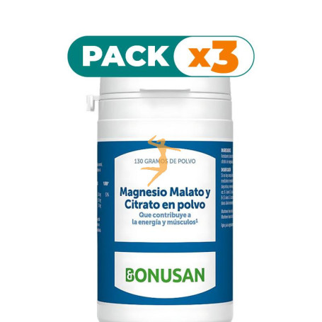 Pack 3x MAGNESIO, MALATO Y CITRATO EN POLVO 130 GR BONUSAN