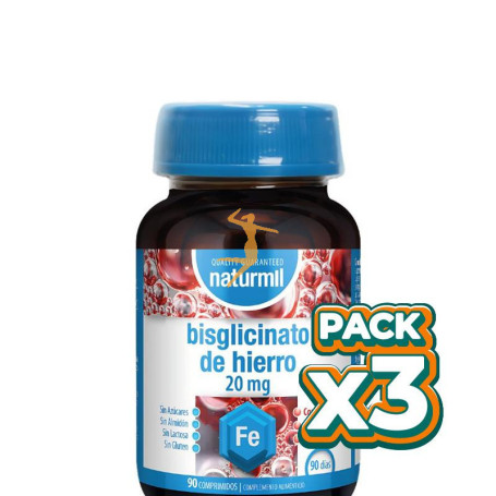 Pack 3x BISGLICINATO DE HIERRO 20MG 90 COMPRIMIDOS NATURMIL