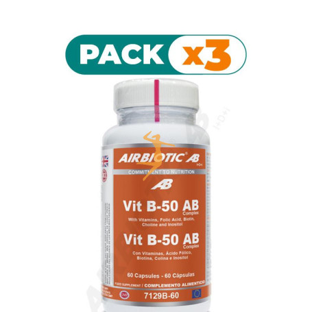 Pack 3x VITAMINA B-50 AB COMPLEX 60 CÁPSULAS AIRBIOTIC