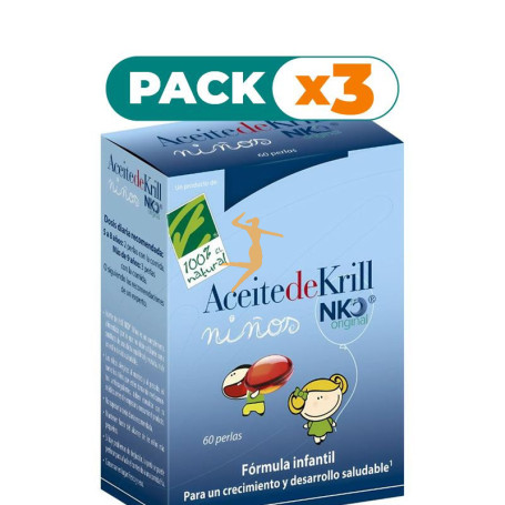Pack 3x ACEITE DE KRILL NIÑOS 60 PERLAS 300Mg. CIENPORCIEN NATURAL
