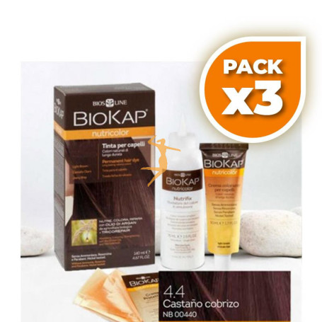 Pack 3x TINTE 4.4 CASTAÑO COBRIZO 140Ml. BIOKAP