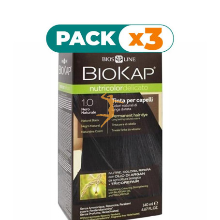Pack 3x TINTE DELICATO 1.0 NEGRO NATURAL 140Ml. BIOKAP