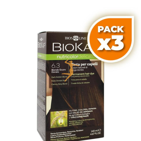 Pack 3x TINTE NUTRICOLOR DELICATO 6.3 RUBIO OSCURO DORADO 140Ml. BIOKAP