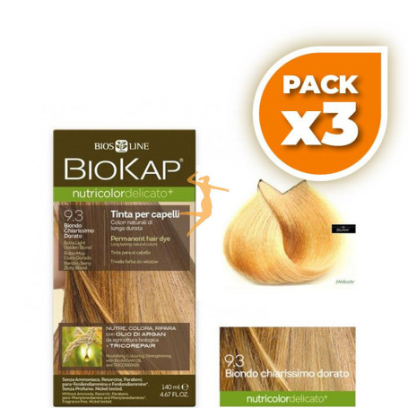 Pack 3x TINTE NUTRICOLOR DELICATO 9.3 RUBIO MUY CLARO DORADO 140Ml. BIOKAP