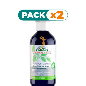 Pack 2x CHAMPÚ HENNA ÍNDIGO CABELLO GRIS Y BLANCO 300Ml. CORPORE SANO