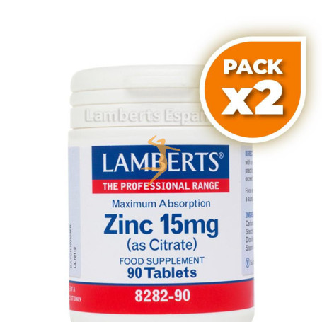 Pack 2x ZINC 15Mg. (COMO CITRATO) 90 TABLETAS LAMBERTS