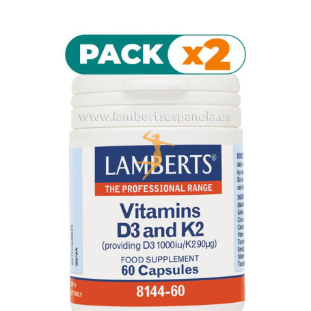 Pack 2x VITAMINA D3 Y K2 60 CÁPSULAS LAMBERTS