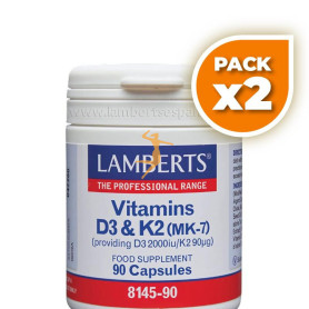 Pack 2x VITAMINAS D3 2000UI Y K2 90MCG 90 CÁPSULAS LAMBERTS