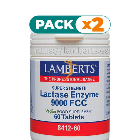 Pack 2x LACTASE ENZYME 9000FCC 60 TABLETAS LAMBERTS