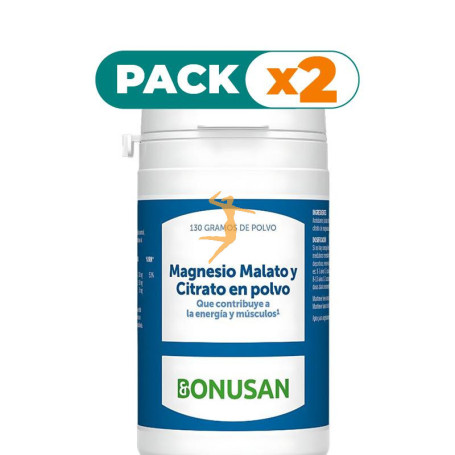 Pack 2x MAGNESIO, MALATO Y CITRATO EN POLVO 130 GR BONUSAN