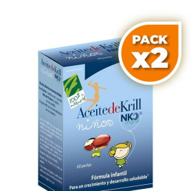 Pack 2x ACEITE DE KRILL NIÑOS 60 PERLAS 300Mg. CIENPORCIEN NATURAL