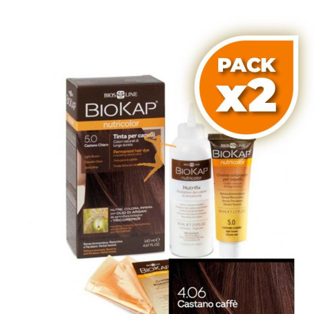 Pack 2x TINTE NUTRICOLOR 4.06 CASTAÑO CAFE 140Ml. BIOKAP