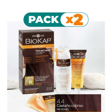 Pack 2x TINTE 4.4 CASTAÑO COBRIZO 140Ml. BIOKAP