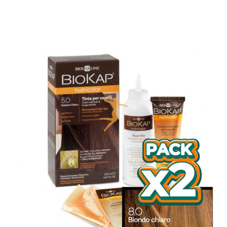 Pack 2x TINTE NUTRICOLOR 8.0 RUBIO CLARO 140Ml. BIOKAP