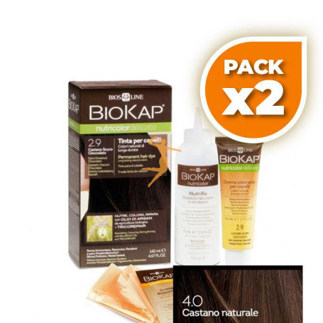 Pack 2x TINTE NUTRICOLOR DELICATO 4.0 CASTAÑO NATURAL 140Ml. BIOKAP
