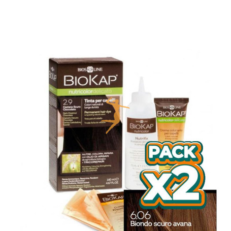 Pack 2x TINTE NUTRICOLOR DELICATO 6.06 RUBIO OSCURO HABANA 140Ml. BIOKAP