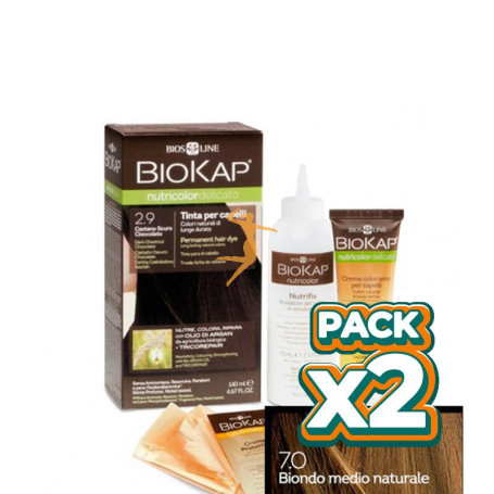 Pack 2x TINTE DELICATO 7.0 RUBIO MEDIO NATURAL 140Ml. BIOKAP