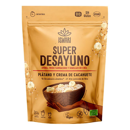 SUPER DESAYUNO PLATANO Y CREMA DE CACAHUETE 360Gr ISWARI
