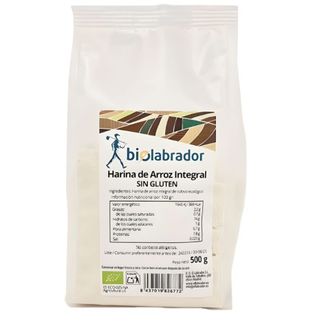HARINA DE ARROZ INTEGRAL SIN GLUTEN 500G BIOLABRADOR