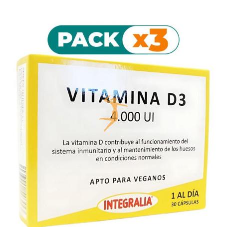 Pack 3x VITAMINA D3 4000UI 30 CÁPSULAS INTEGRALIA
