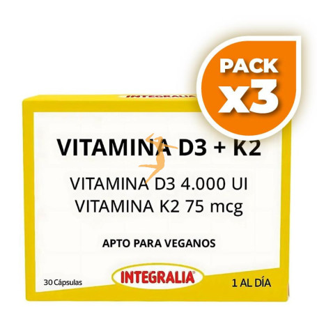 Pack 3x VITAMINA D3+K2 30 CÁPSULAS INTEGRALIA