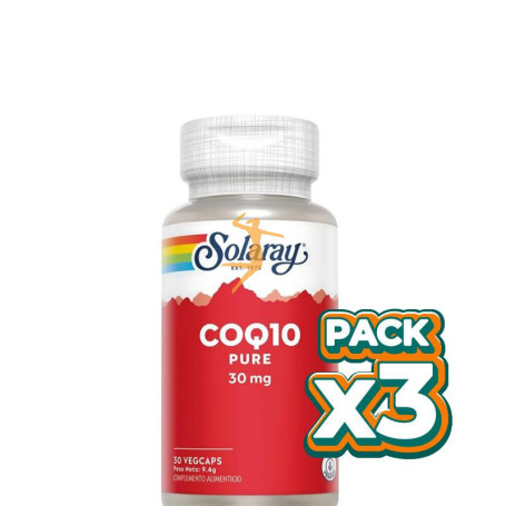 Pack 3x PURE COQ10 30Mg. 30 CÁPSULAS SOLARAY