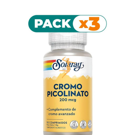 Pack 3x CHROMIUM PICOLINATE 200Mcg. 50 TABLETAS SOLARAY