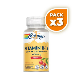 Pack 3x VIT.B12 CON ÁCIDO FÓLICO 1000Mcg. 90 COMPRIMIDOS SUBLINGUALES SOLARAY