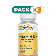 Pack 3x VITAMIN K2 (MENAQUINONE7) 30 CÁPSULAS VEGETALES SOLARAY