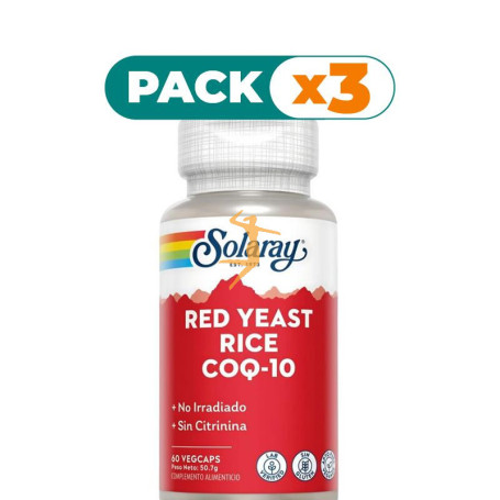 Pack 3x RED YEAST RICE PLUS Q10 60 CÁPSULAS VEGETALES SOLARAY