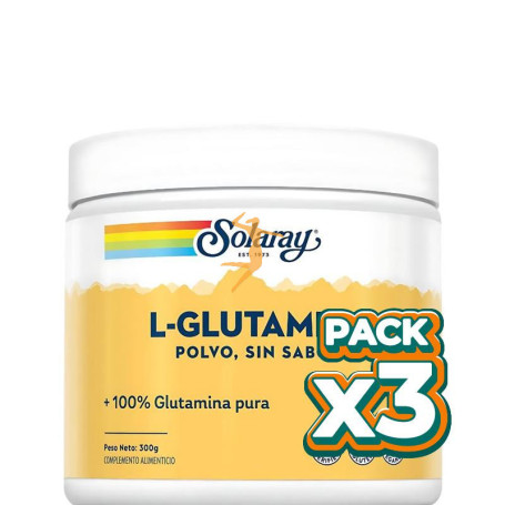 Pack 3x L-GLUTAMINE POLVO 300Gr. SABOR NEUTRO SOLARAY