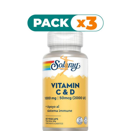 Pack 3x VITAMINA C+D 60 CÁPSULAS SOLARAY