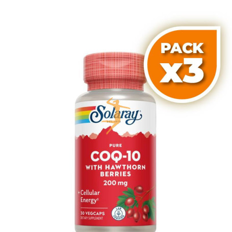 Pack 3x PURE COQ10 200 MG - 30 CÁPSULAS SOLARAY