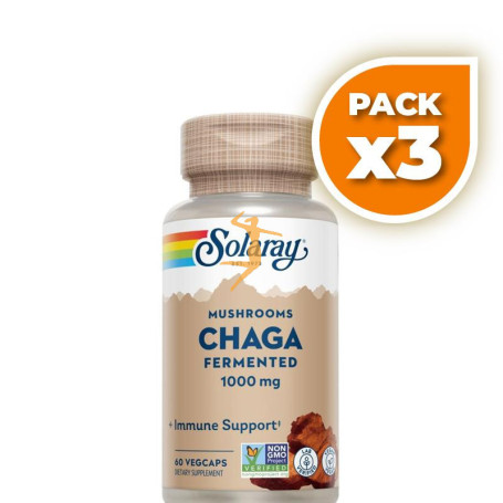 Pack 3x CHAGA FERMENTED 500 MG. - 60 VEGCAPS SOLARAY