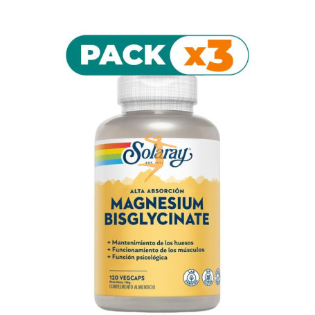 Pack 3x MAGNESIO BISGLYCINATE 120 CAPSULAS SOLARAY