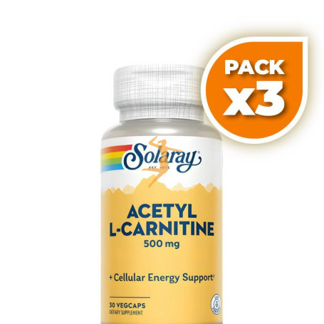 Pack 3x ACETYL L-CARNITINE 500MG 30 CÁPSULAS VEGETALES SOLARAY