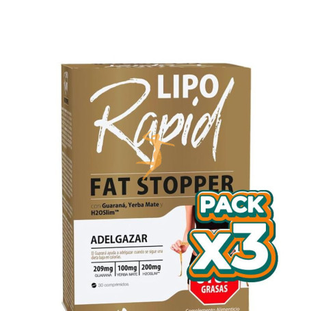 Pack 3x LIPORAPID FAT STOPPER 30 COMPRIMIDOS DIETMED