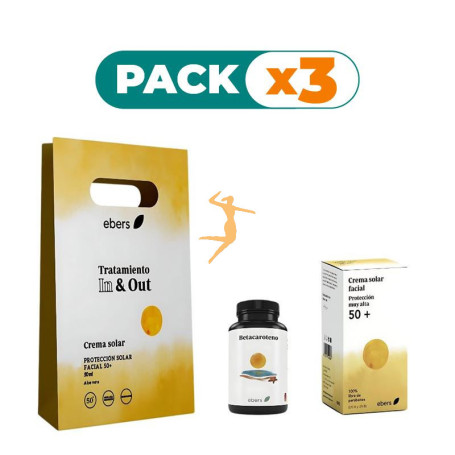 Pack 3x ESTUCHE PROTECCION SOLAR IN & OUT 60 PERLAS+50ML EBERS