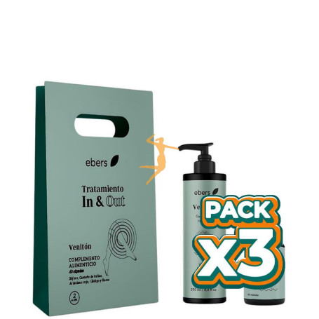 Pack 3x ESTUCHE PIERNAS CANSADAS IN & OUT 60 CAPSULAS+250ML EBERS