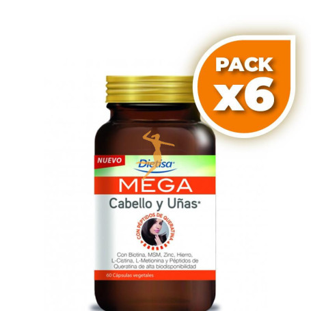 Pack 6x MEGA CABELLO Y UÑAS 60 CÁPSULAS DIETISA