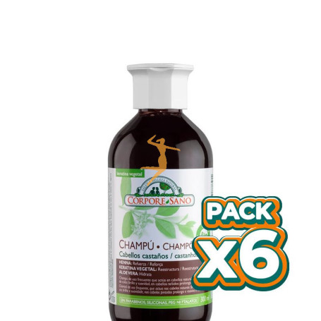 Pack 6x CHAMPÚ HENNA CABELLO CASTAÑO 300Ml. CORPORE SANO